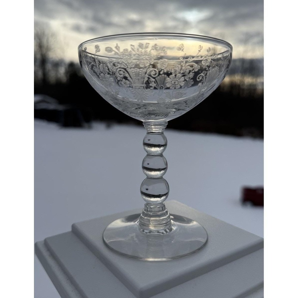 Duncan & Miller "First Love" GLOWS Etched Crystal Champagne Sherbet‎ Vintage